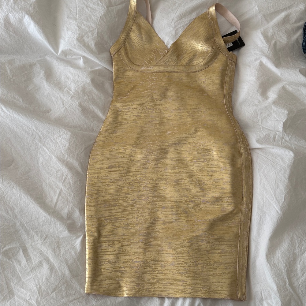 Fashion Nova Gold Bodycon Mini Dress